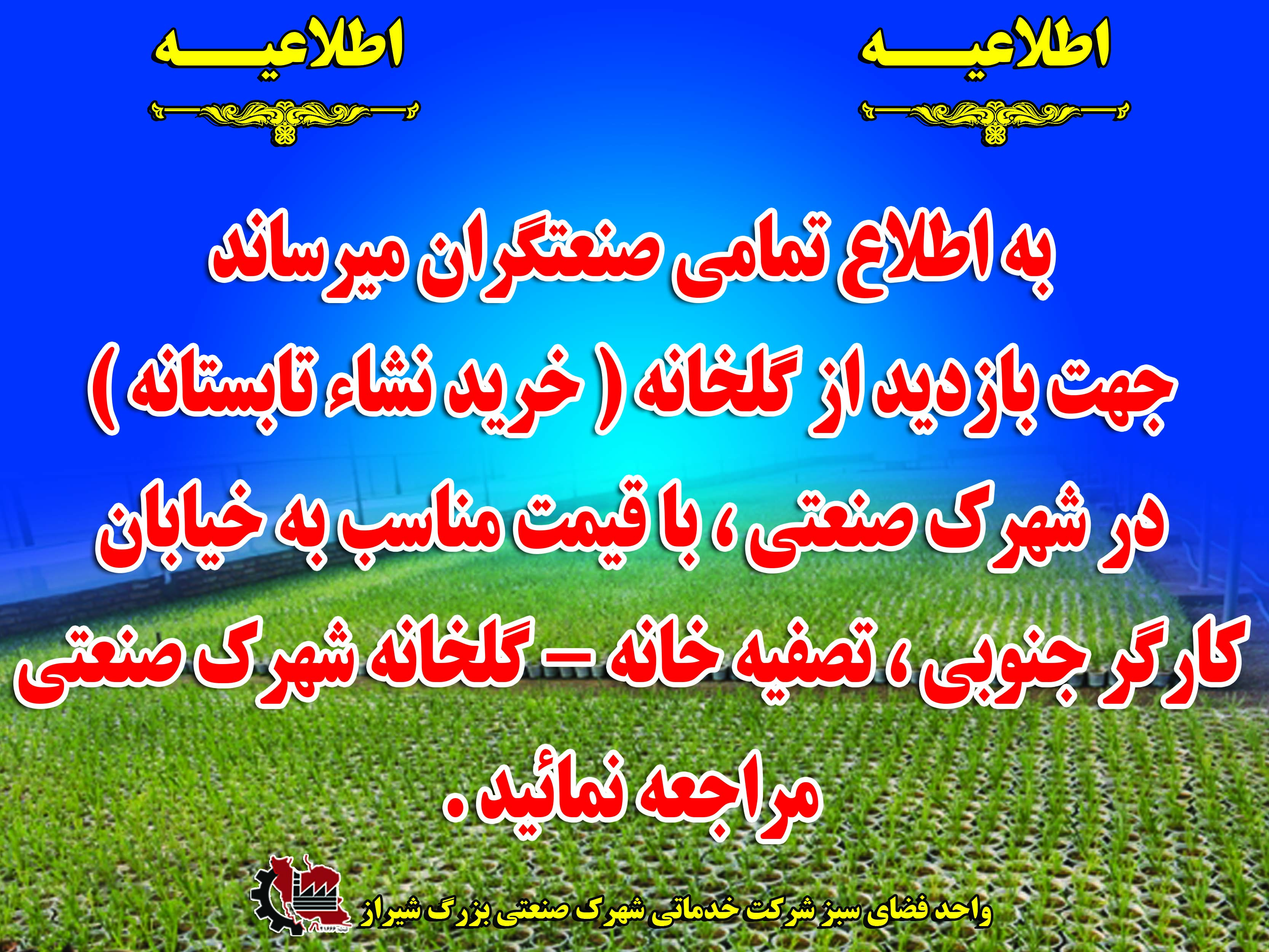 اطلاعیه فروش نشاء تابستانه گلخانه شهرک صنعتی بزرگ شیراز